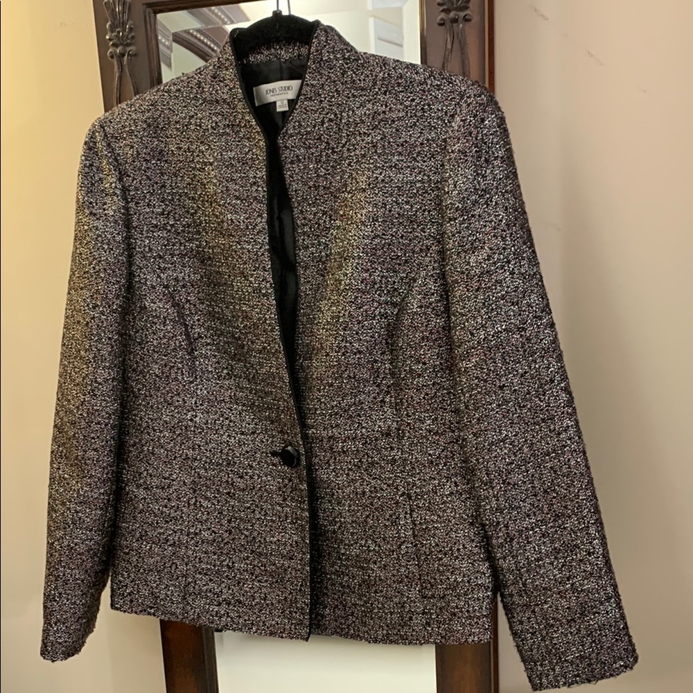 Jones Studio Separates Silver Pink, Black Tweed Blazer Tailored Open Front